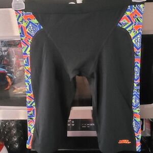 Men's Black Swim Trunks with Multicolor Accents